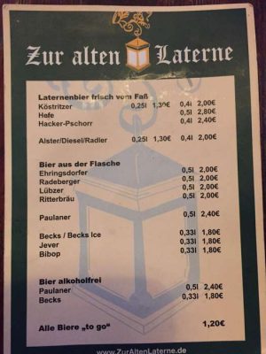 Zur alten Laterne (Weimar) - Preistafel